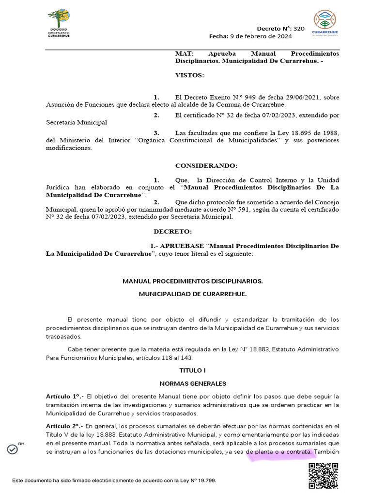 Decreto exento 320 manual procedimientos disciplinarios pdf fiscal