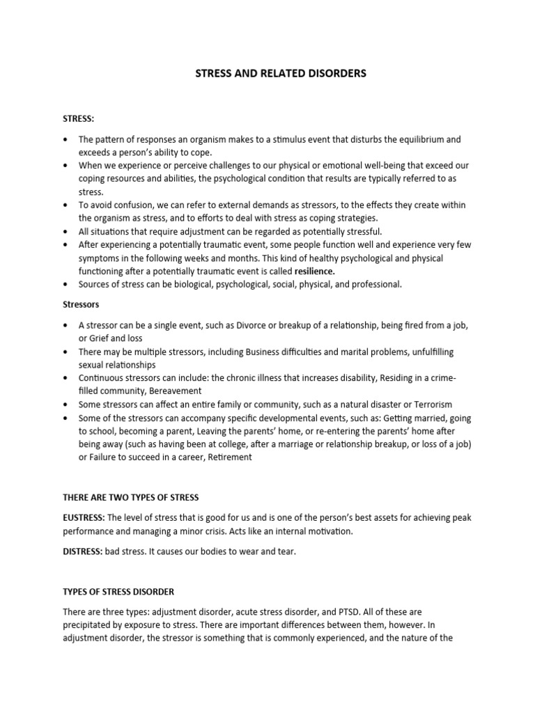 Stress and Related Disorders | PDF | Psychological Trauma | Stress ...