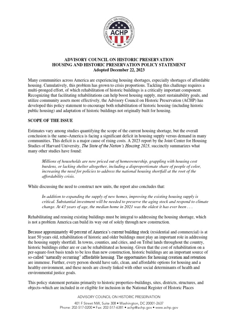 Historic Housing Policy Statement | PDF | Zoning | National ...