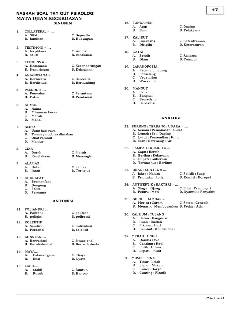 Psikotes kecerdasan pdf