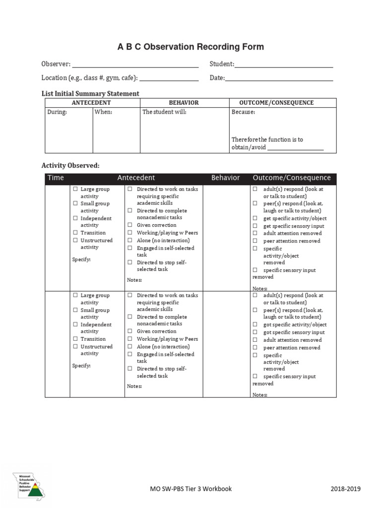 MO SW-PBS Tier 3 Observation Form | PDF | Attention | Psychology