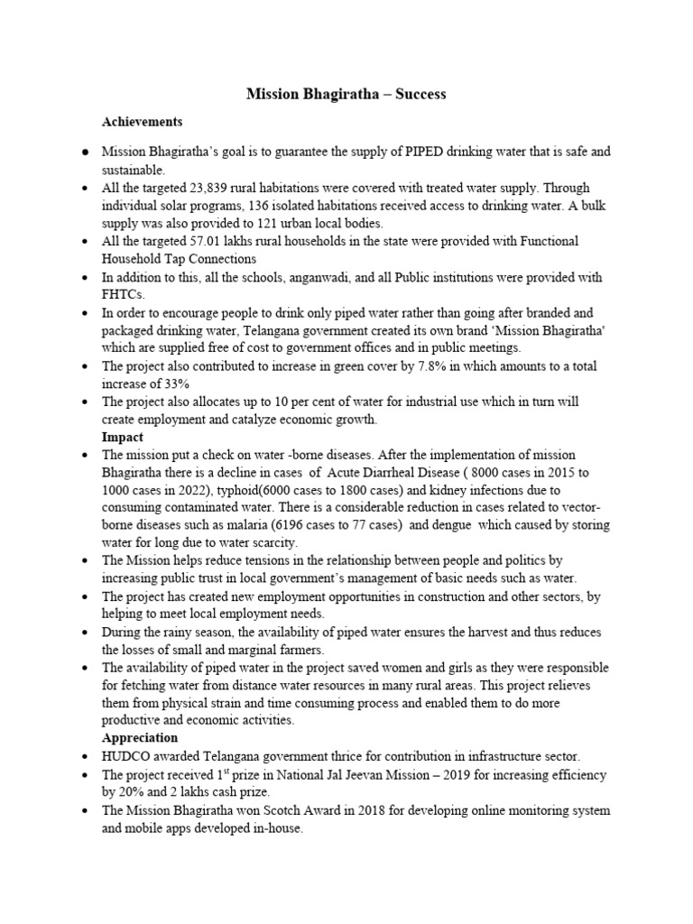 Mission Bhagiratha PDF Drinking Water Water