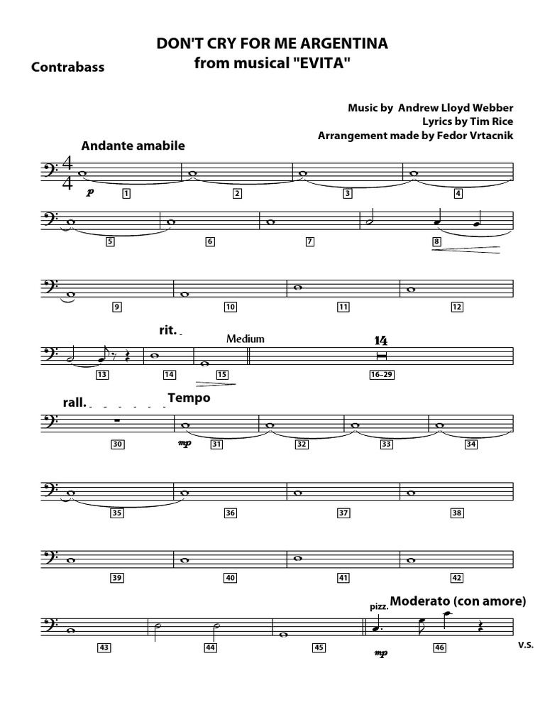 DONT CRY FOR ME ARGENTINA FULL SCORE Contrabass | PDF | Music Theory ...