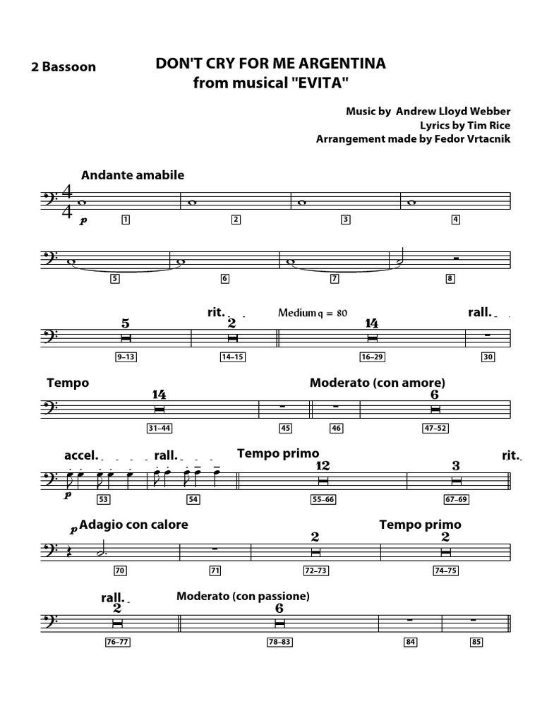 DONT CRY FOR ME ARGENTINA FULL SCORE 2 Bassoon | PDF