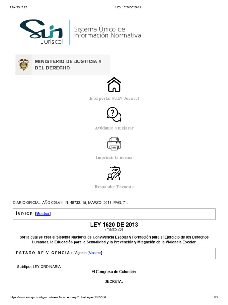 Ley 1620 de 2013 | PDF | Acoso cibernético | Plan de estudios