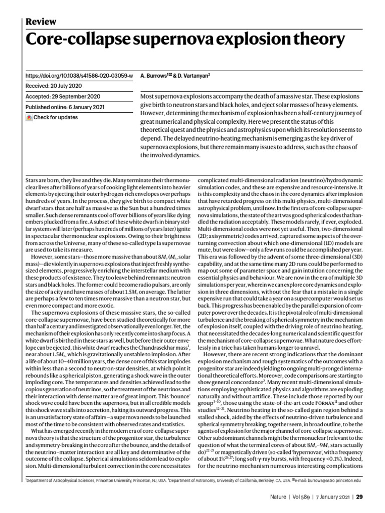 Core collapse supernova explosion theory review pdf supernova stars