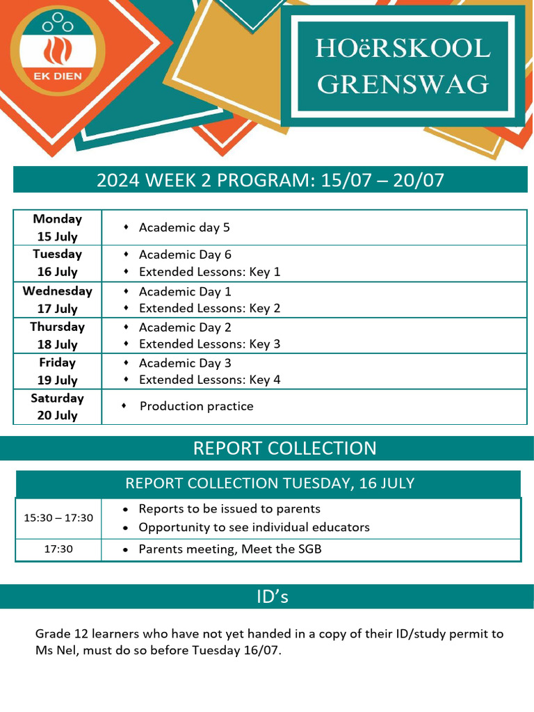 2024 Week 2 Academic and Extracurricular Schedule | PDF