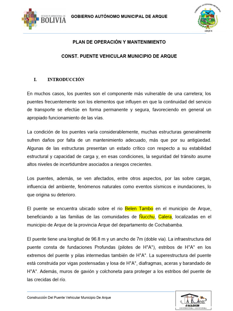 Manual De Operacion Y Mantenimiento Pdf Hormigón Puente