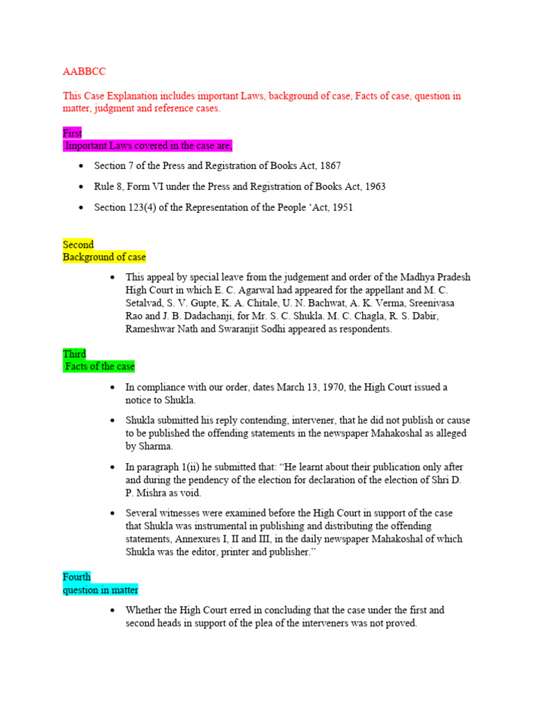 Aabbcc This Case Explanation Includes Important Laws, Background of ...