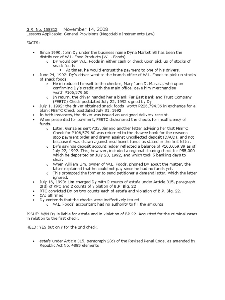 November 14, 2008 Estafa Under Article 315, Paragraph 2 (D) of The