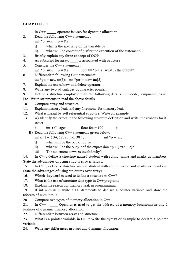 C++ Concepts: Pointers, Structures, and OOP | PDF | C++ | Object ...
