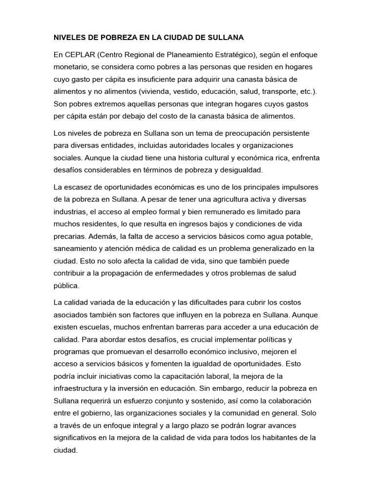 Niveles de Pobreza en La Ciudad de Sullana | PDF | Pobreza | Pobreza e ...