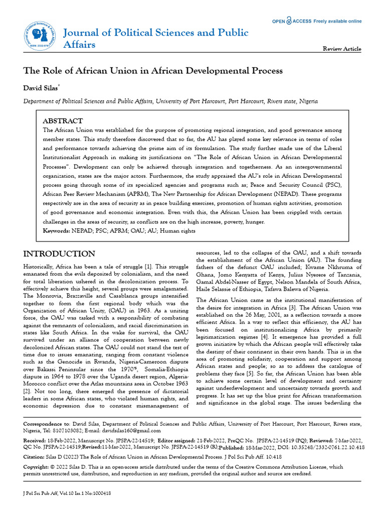 The Role of African Union in African Developmental Process | PDF ...