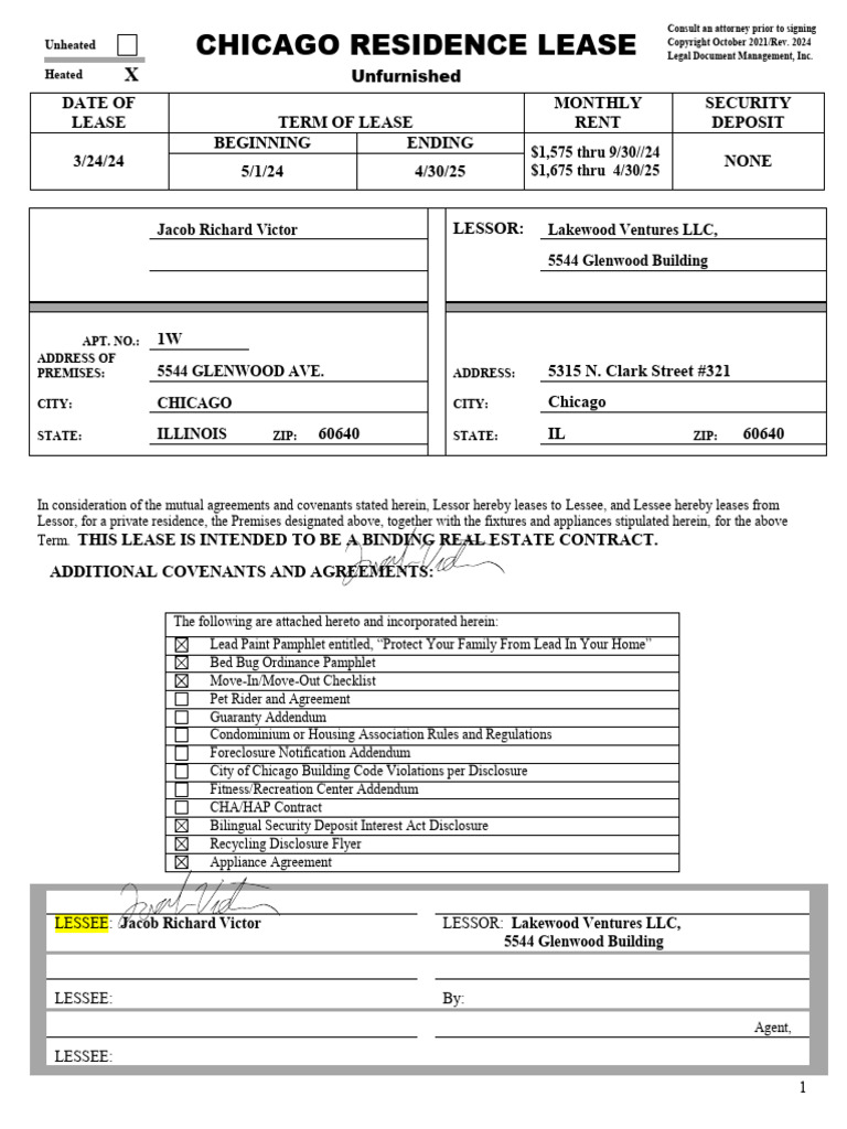 5544 - 1W Chicago Residence Lease Jan 2024 | PDF | Lease | Leasehold Estate