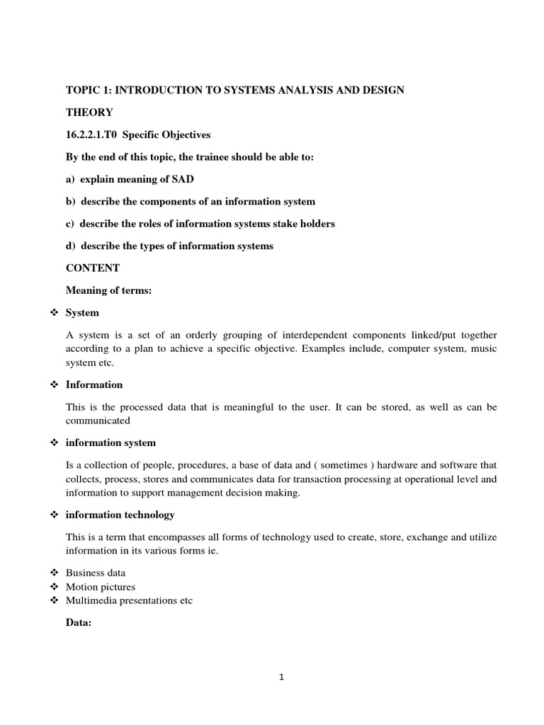 Introduction to Systems Analysis & Design | PDF | Feasibility Study ...