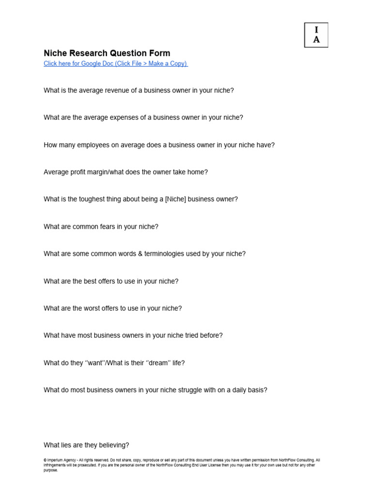 12-Niche Research Question Form | Download Free PDF | Copyright ...