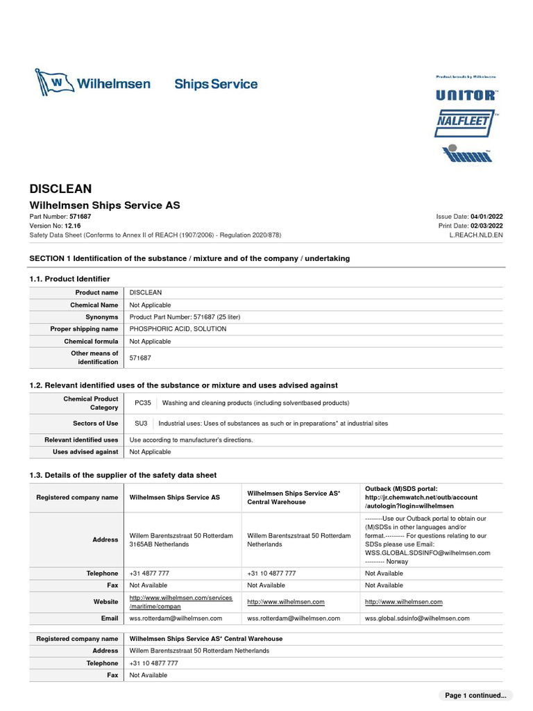 DISCLEAN Safety Data Sheet Overview | PDF | Materials | Chemistry