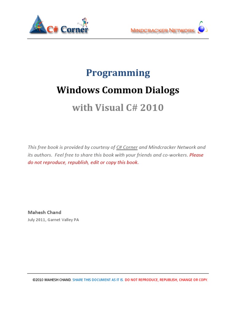 Windows Common Dialogs CSharp | PDF | Filename | Button (Computing)