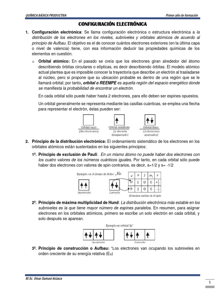 Configuración Electrónica y Número Cuánticos | PDF | Configuración ...