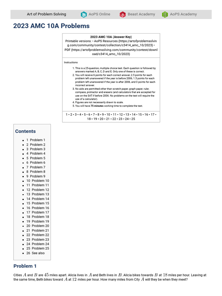2023 AMC 10A Problems Art of Problem Solving PDF Circle Area