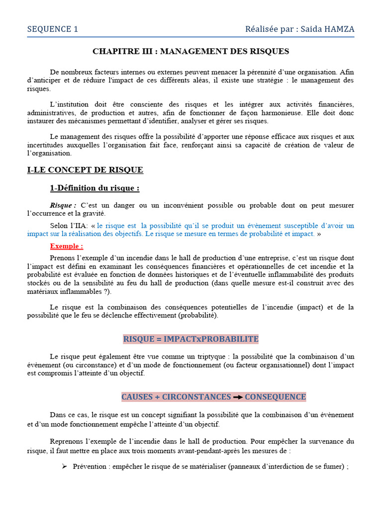 Chapitre III - Le Management Des Risques | PDF | Risque | Gestion des ...
