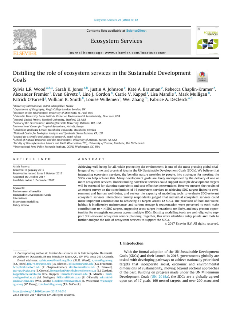 Ecosystem Services and SDG Integration | PDF | Sustainability ...