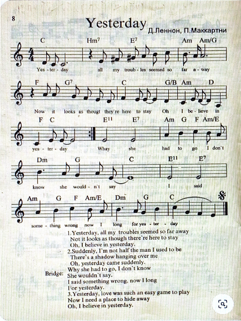 Partitura Yesterday | PDF
