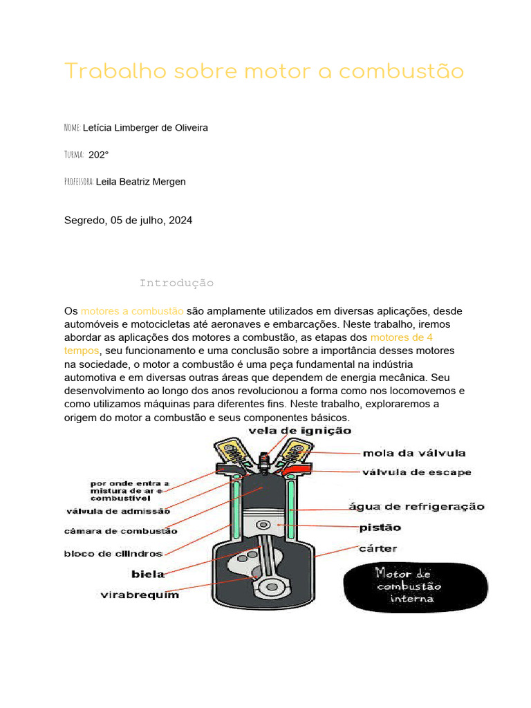 Motor a Combustão: Funcionamento e Aplicações | PDF | Motores | Motor ...