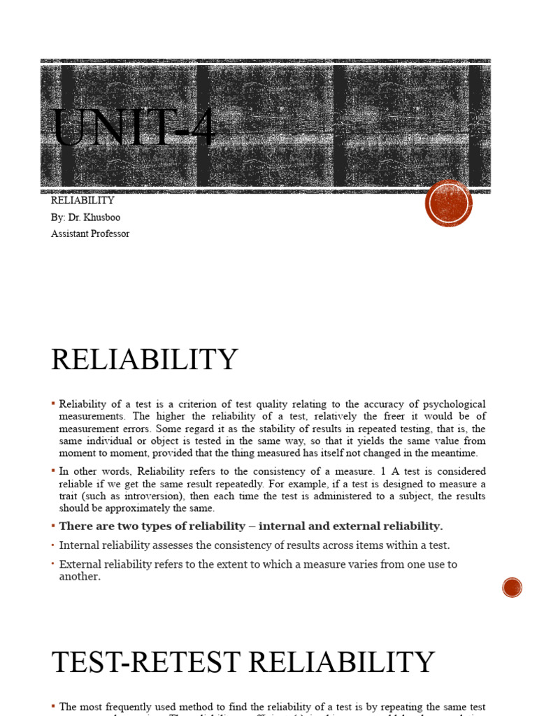 Reliability | PDF | Evaluation Methods | Methodology
