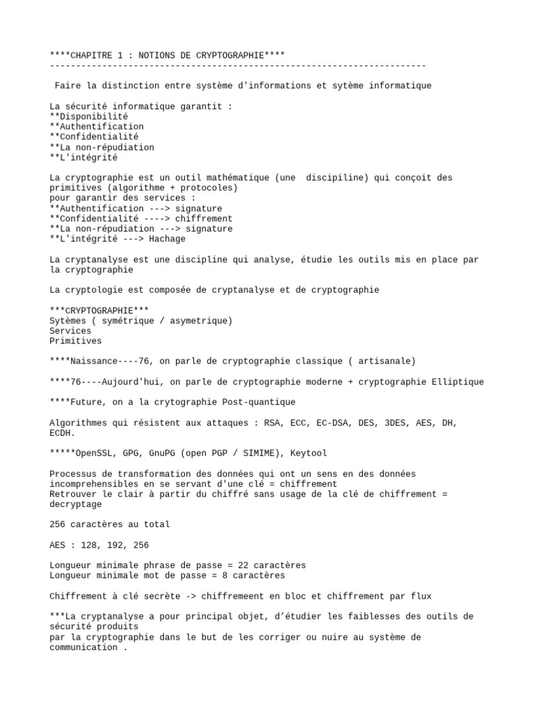 Notions de Cryptographie et Sécurité | PDF | Cryptographie | Cryptanalyse