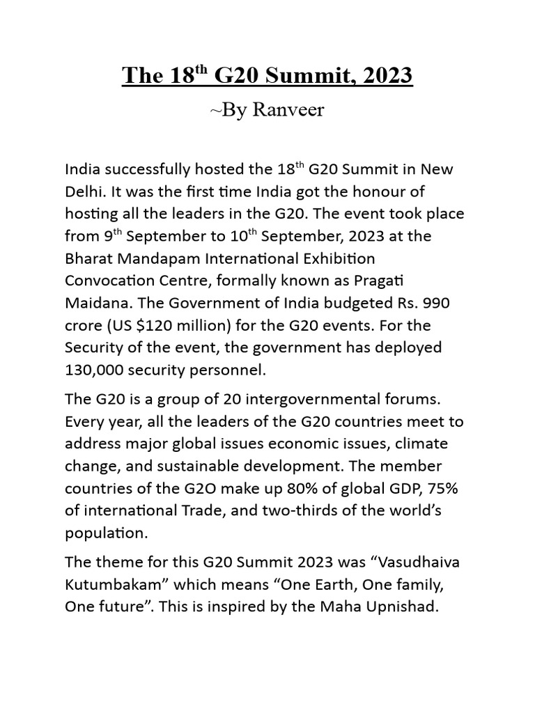 Highlights of the 2023 G20 Summit | PDF