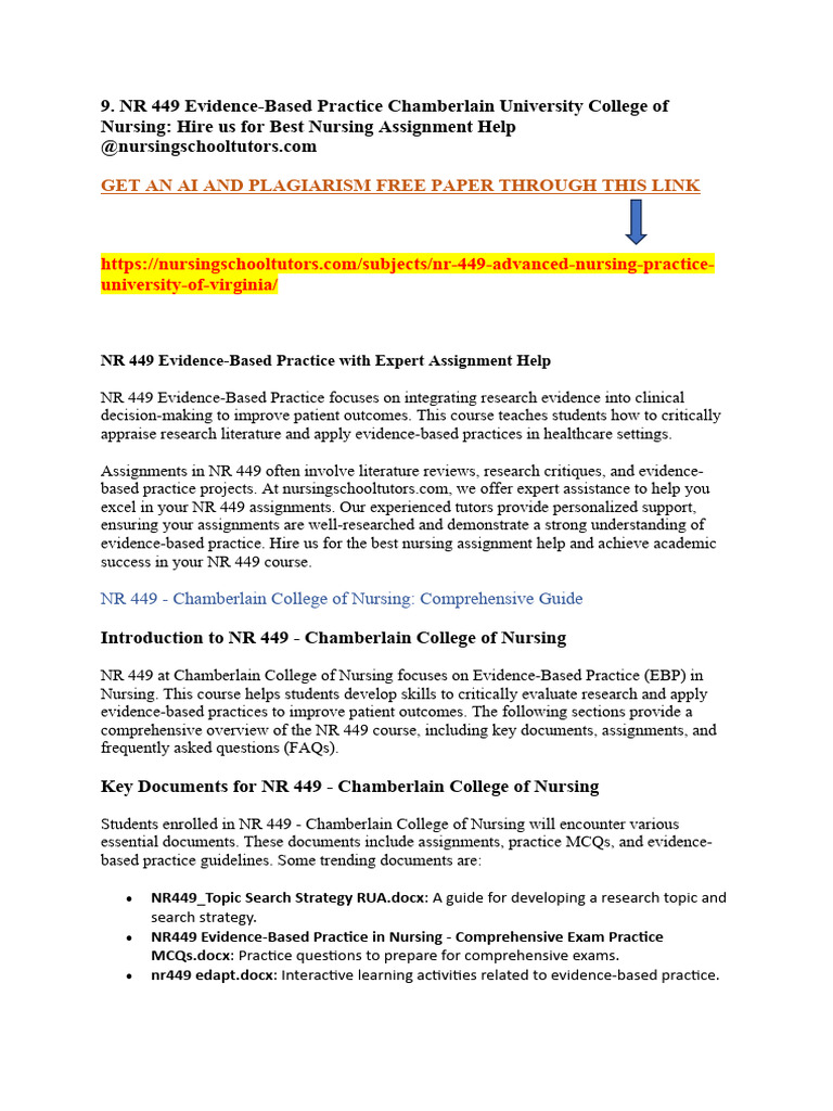 NR 449 Evidence-Based Practice Chamberlain University College of ...