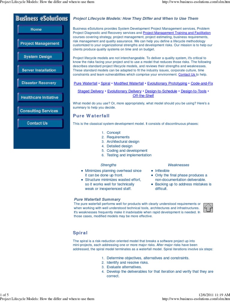Project Lifecycle Models - How The Differ and When To Use Them | PDF ...