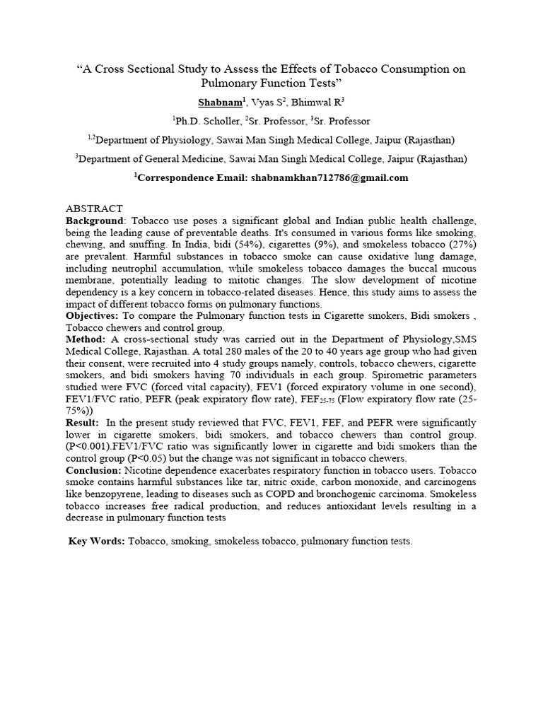 Tobacco Effects on Lung Function Study | PDF | Tobacco Smoking | Addiction