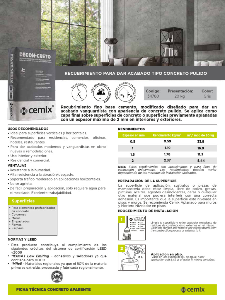 Cemix Decon Creto Ft Pdf Hormigón Agua