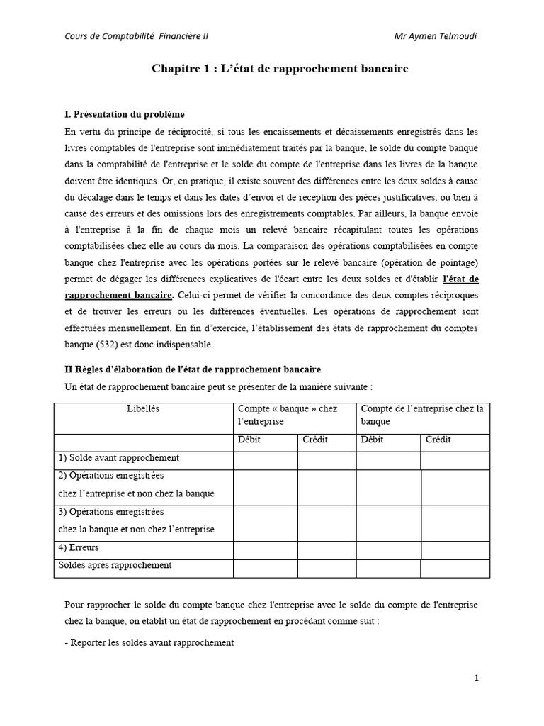 État de Rapprochement Bancaire en Comptabilité | PDF | Banques ...