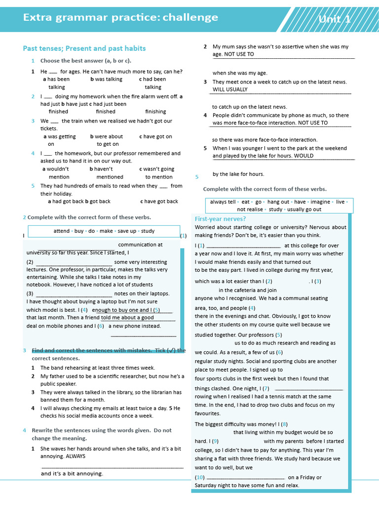 B2PLUS U1 Extra Grammar Practice Challenge | PDF