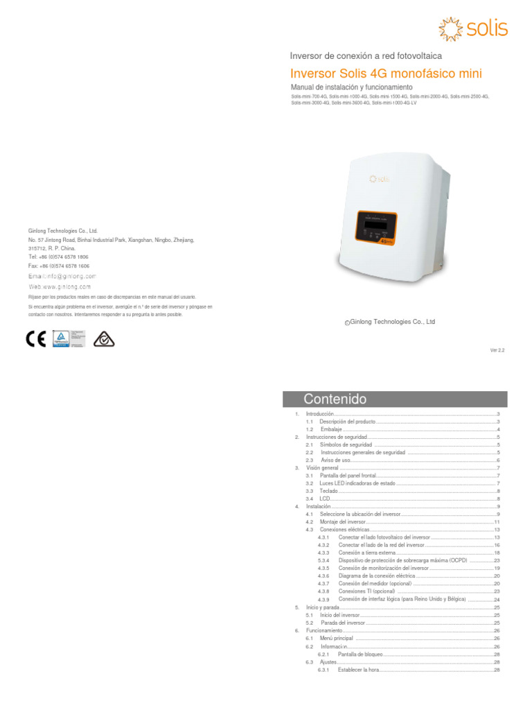 Solis Manual Mini 3K 4G ESP | PDF | Conector eléctrico | Diodo emisor ...
