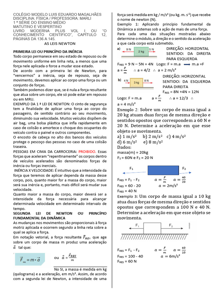 Leis de Newton: Inércia e Dinâmica | PDF | Força | Leis do Movimento de ...