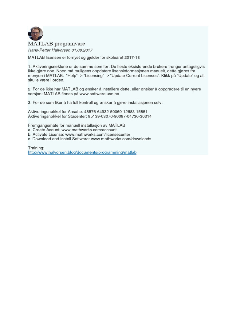 MATLAB Programvare | PDF