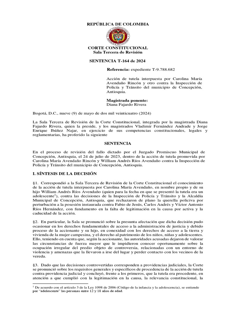 Sentencia T-164 de 2024 | PDF | Queja | Sentencia (ley)