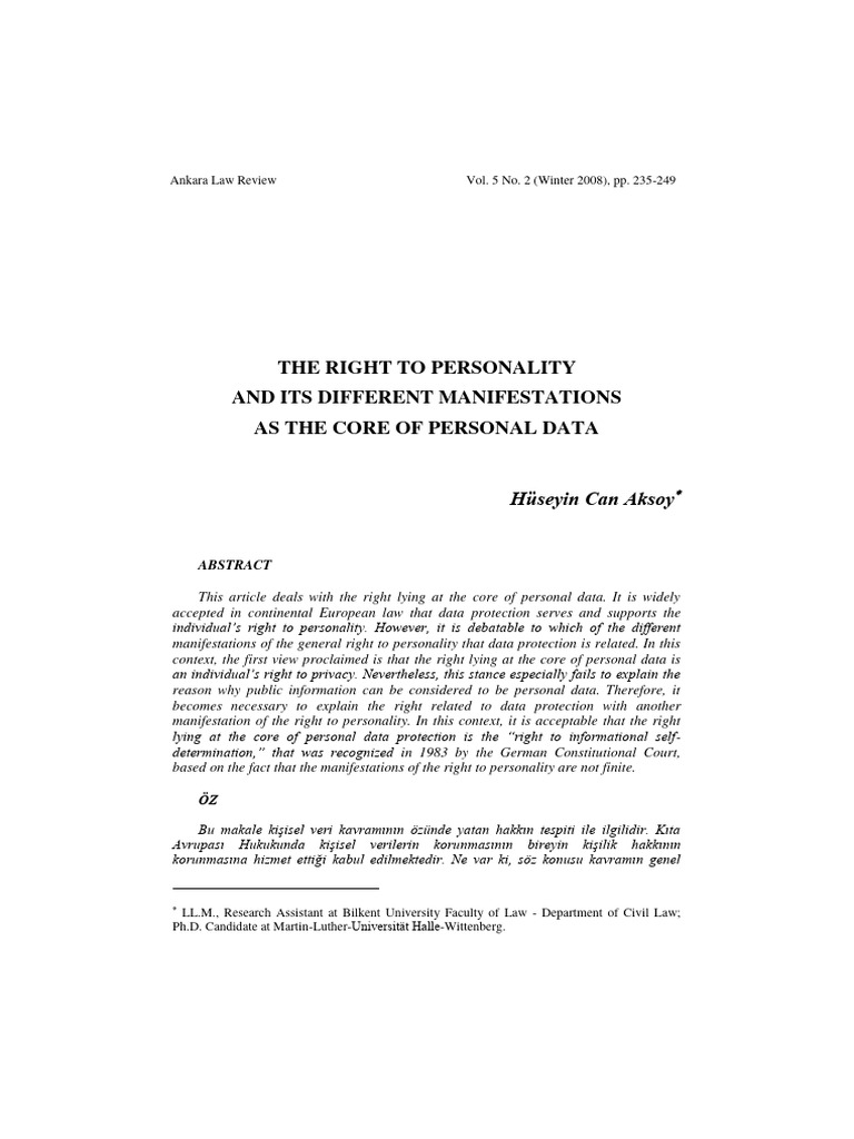 Right To Personality - Personal Data | PDF | Privacy | Right To Privacy