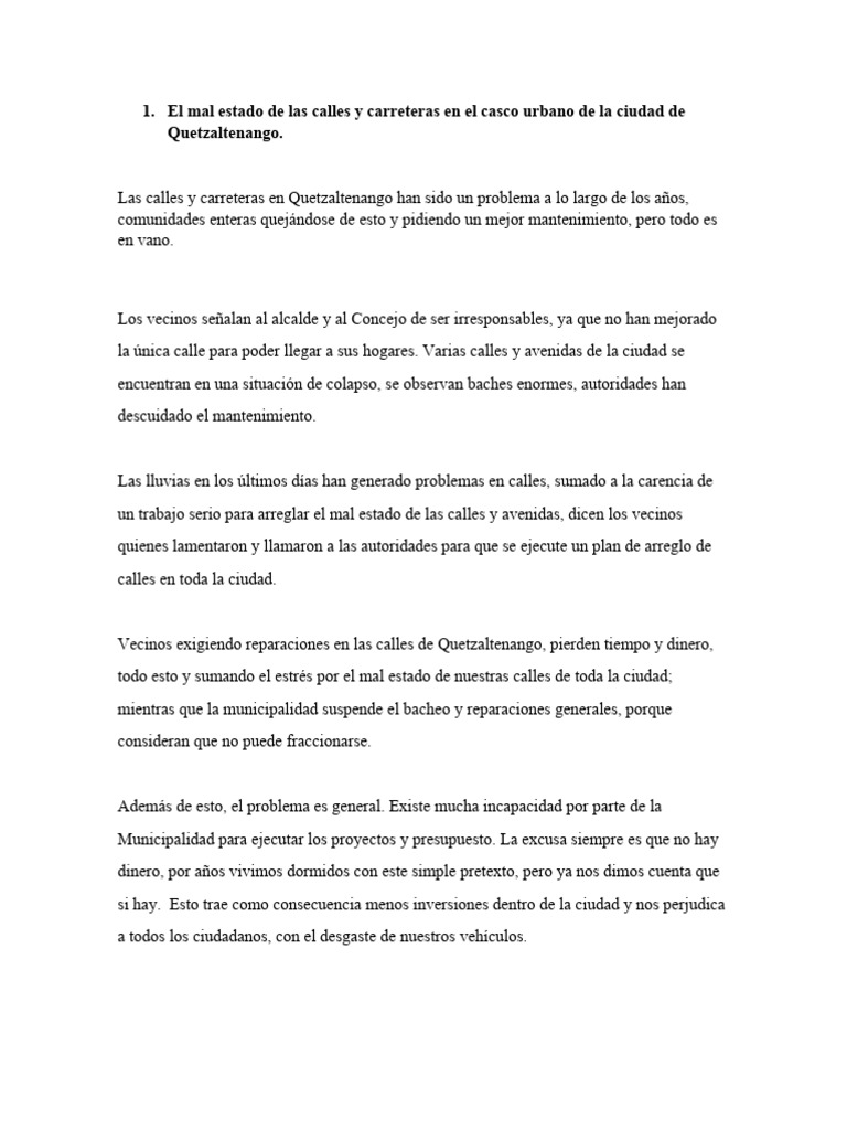 Mal estado de calles en Quetzaltenango | PDF | Hogar, jardinería y ...