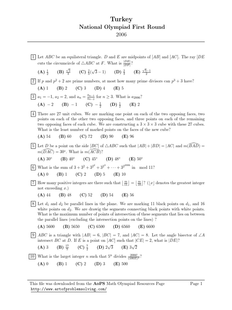 Turkish National Olympiad Problems | PDF | Square Root | Mathematics