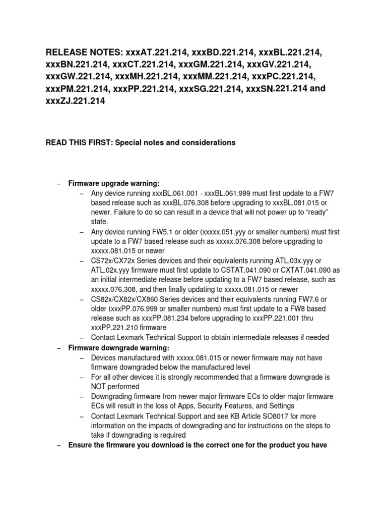FW22.1.214 Release Notes | PDF | Image Scanner | World Wide Web