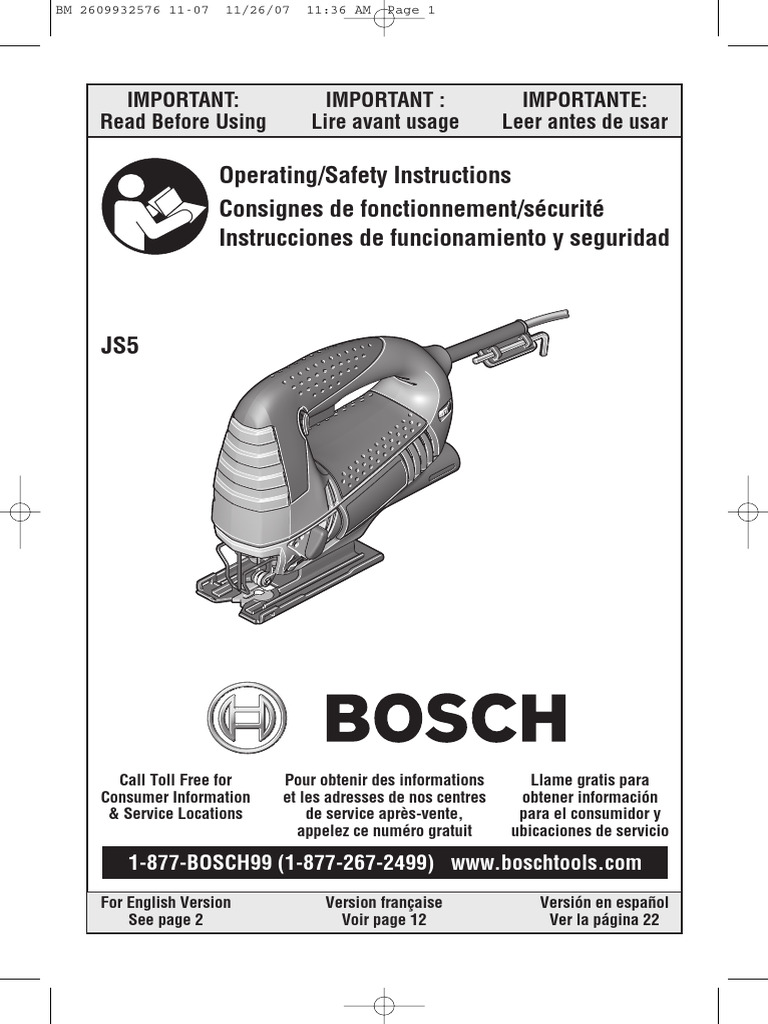 Bosch JS5 Jigsaw Manual | PDF | Screw | Switch