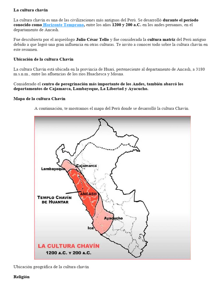 Ubicación y Cultura Chavín en Perú | PDF | Ciencias sociales