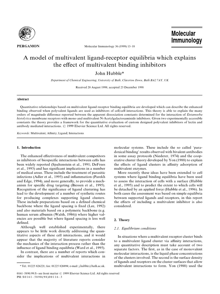 A Model of Multivalent Ligand!receptor Equilibria Which Explains | PDF ...