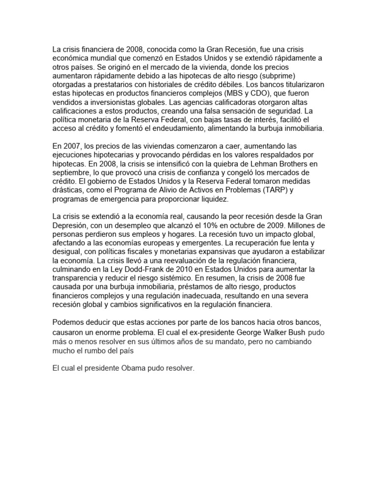 La Crisis Financiera de 2008 | PDF