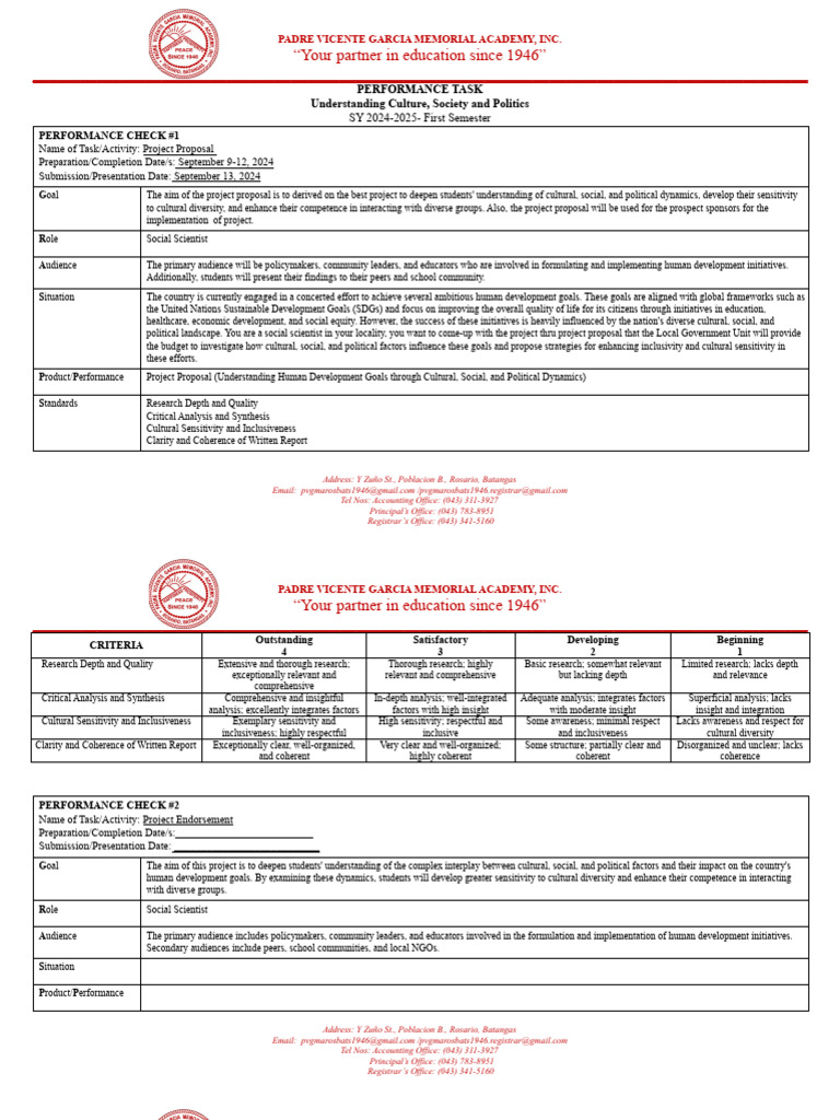 Performance Task: Project Proposal Guide | PDF | Goal | Sustainable ...